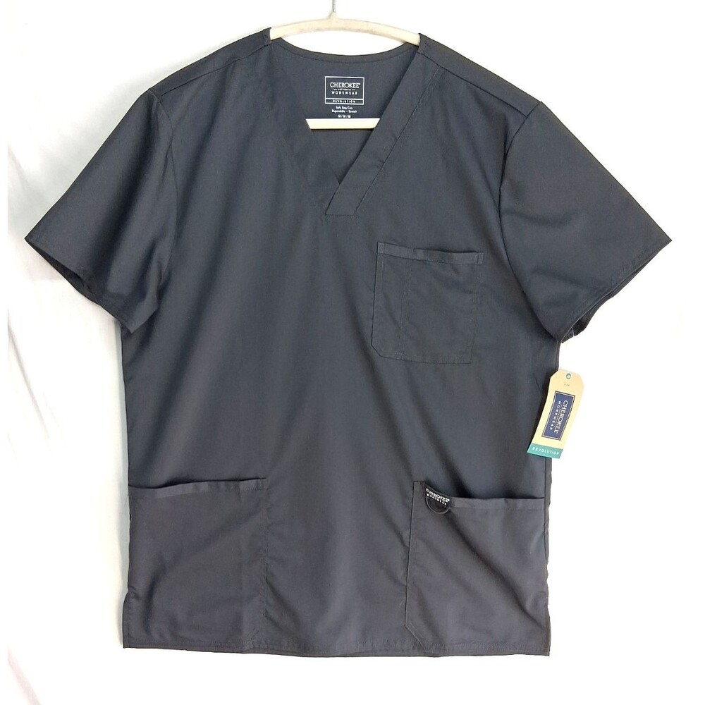 Cherokee Revolution Mens Med Gray Scrub Top Medical Dental Vet Workwear